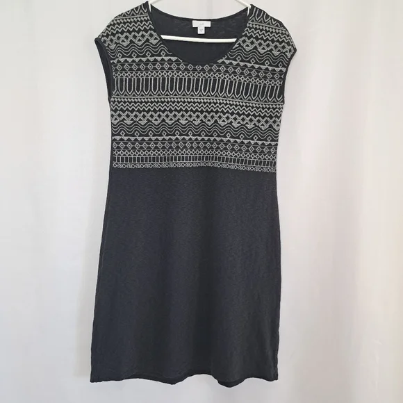 J. Jill | Dresses | J Jill Charcoal Gray Cotton Knit Embroidered Shift Dress  | Poshmark